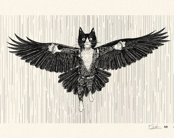 Flying Tux Cat Screen Print (2016 First Edition)