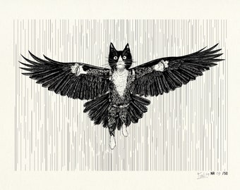 Flying Tux Cat Screen Print (2024 Second Edition)