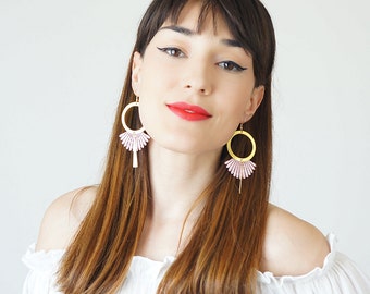 Lace Earrings Hoop Earrings Mom Gifts For Her Boho-Chic Fashion Pink Earrings Statement Earrings Accessory For Her / GELARO
