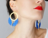 Unique Gifts  Handmade Statement Jewelry Hoop Earrings Lace Earrings Statement Earrings Royal Blue Earrings Inspirational/ OCRI
