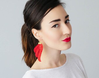 Clothing Gift Red Earrings Statement Earrings Lace Earrings Anniversary Gifts For Bride For Her Girlfriend Gifts For Sister / TUBERO