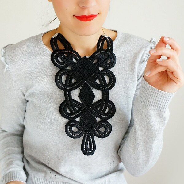 NECKLACE // Ahenobarba // Venise Lace Necklace/ Lace Jewelry/ Black Necklace/ Bib Necklace/ Statement Necklace/ Body Jewelry/ Lace Fashion