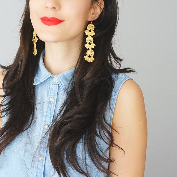 Womens Gift Gold Earrings Dangle Earrings Statement Earrings Gift For Her Girlfriend Gift Floral Earrings Inspirational/ BERLINGO