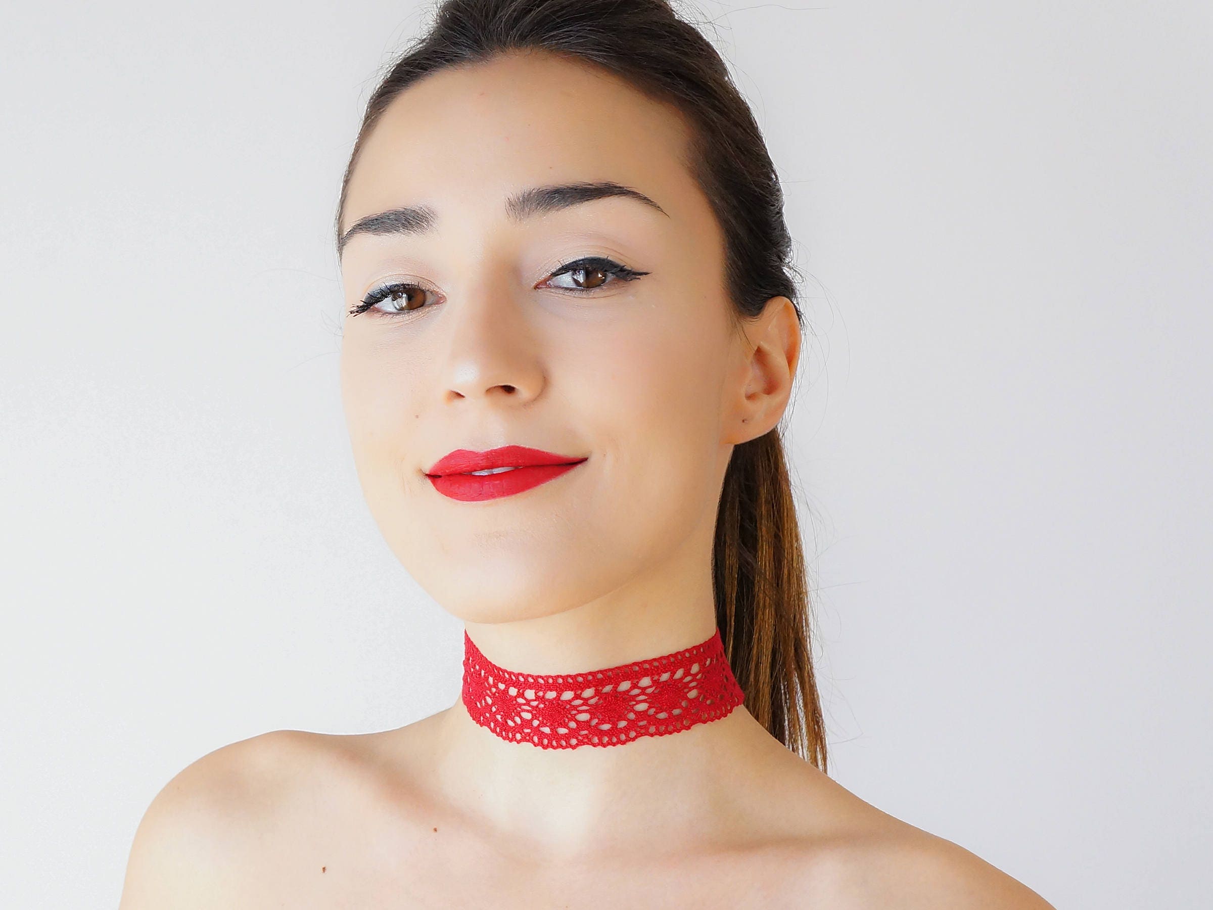 Red Choker Cotton Choker Lace Choker Girlfriend Gift For Her/