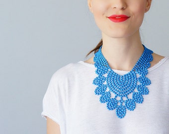 Summer Party Summer Outdoors Blue Necklace Venise Lace Necklace Lace Jewelry Bib Necklace Statement Necklace Body Jewelry / GERBOLINA