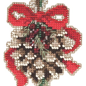 Pinecone Beaded Counted Cross Stitch Christmas Ornament Kit Mill Hill 2015 Winter Holiday MH185304
