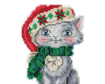 Kitty Cross Stitch Christmas Ornament Kit Mill Hill 2019 Jim Shore JS201912