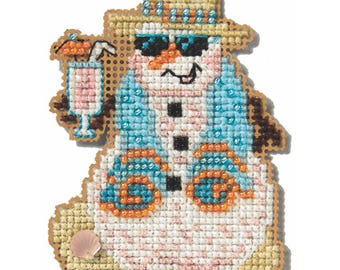 Snowman Vacation Cross Stitch Ornament Kit Mill Hill 2025 Winter Holiday MH182536