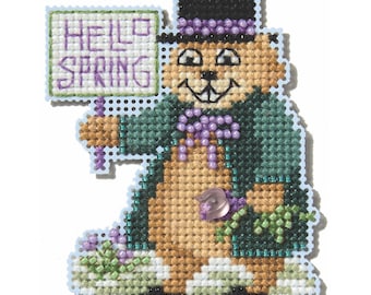 Groundhog Day Cross Stitch Ornament Kit Mill Hill 2025 Winter Holiday MH182531