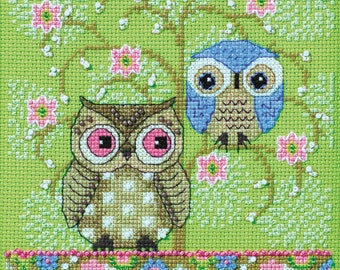 Spring Owls Cross Stitch Kit Mill Hill 2024 Debbie Mumm Artful Owls