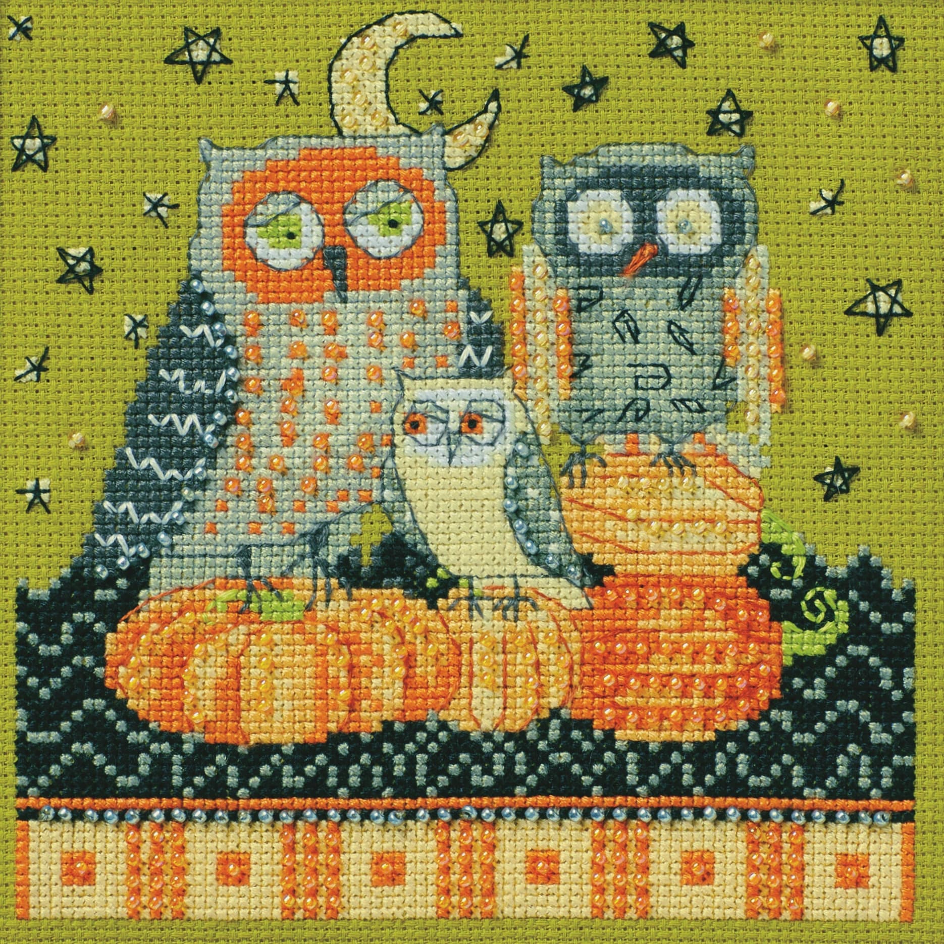 Autumn Owls Cross Stitch Kit Mill Hill 2024 Debbie Mumm Artful Owls