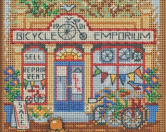 Mill Hill Bicycle Emporium Cross Stitch Kit - 2024 Spring Series With Beads & Polymer Clay Button
