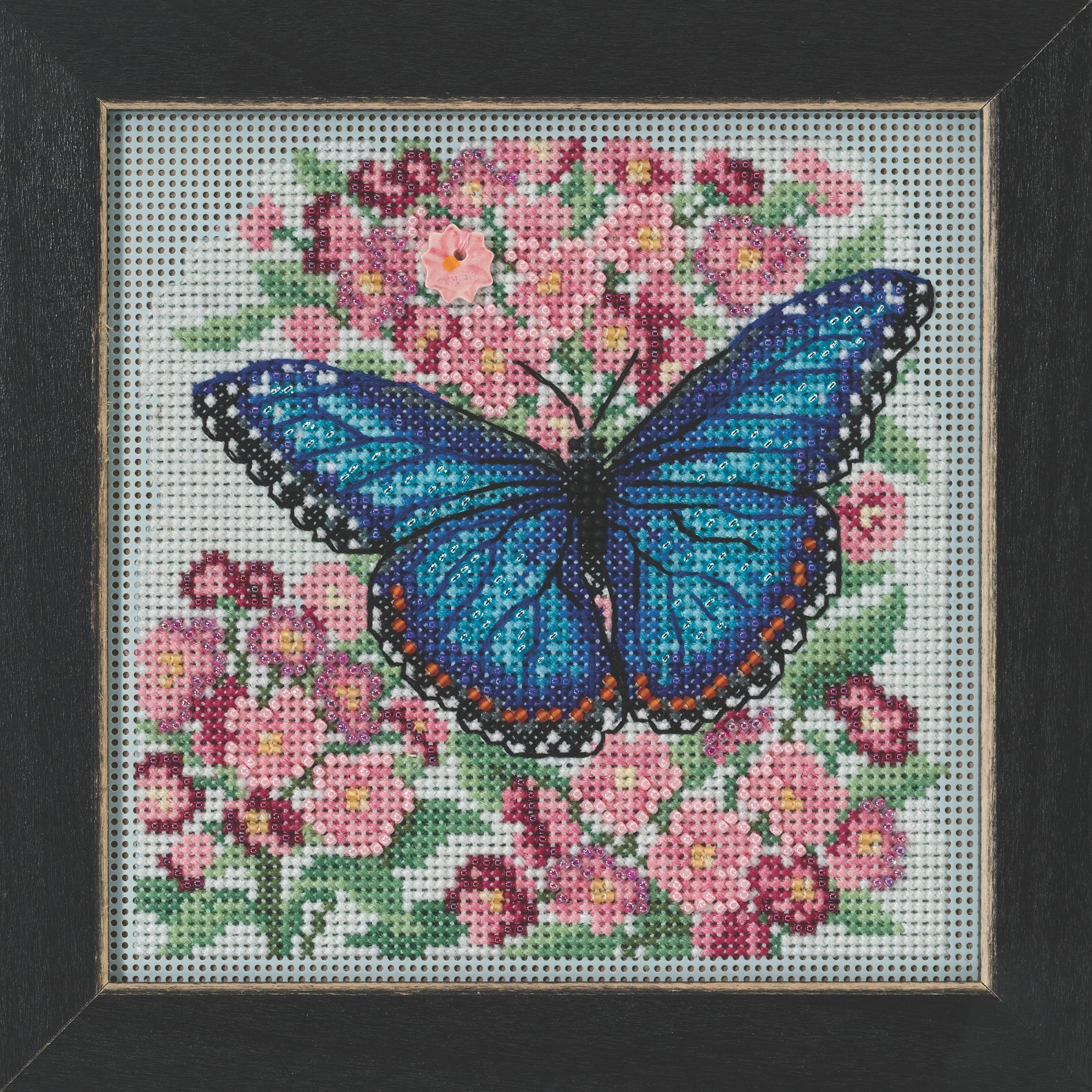 Blue Morpho Butterfly Cross Stitch Kit Mill Hill 2022 Buttons