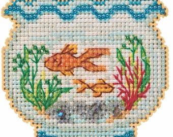Fish Bowl Counted Cross Stitch Kit Mill Hill 2026 Spring Bouquet MH182616