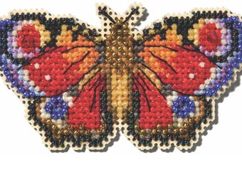 Peacock Butterfly Beaded Cross Stitch Kit Mill Hill 2025 Spring Bouquet MH182512