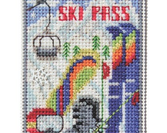 Ski Pass Cross Stitch Ornament Kit Mill Hill 2025 Winter Holiday MH182533