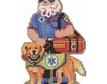 EMT Santa Cross Stitch Kit Mill Hill 2025 First Responder Santas Ornament MH202533