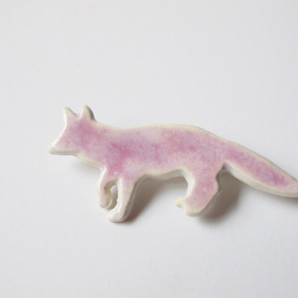 Pink fox ceramic brooch. Porcelain animal brooch. Whimsical gift for girls