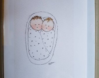 Twin Baby Card Etsy Twin Baby Card Etsy