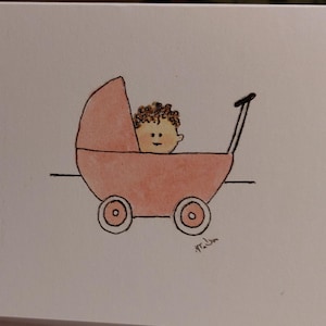 Carte de bébé fille faite à la main et imprimée à partir de ma carte intérieure vierge aquarelle originale