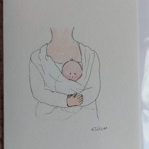 Une carte de naissance originale, neutre en termes de genre, signée à l'aquarelle. Carte OOAK.  Blanc à l'intérieur.