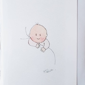 Cartão de menina, menina no ombro da mãe, cartões feitos à mão com uma aquarela original, em branco por dentro.