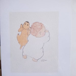 Babyshowerkaart, handgemaakt en bedrukt met een originele aquarel, blanco kaart aan de binnenkant