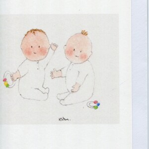 Carte pour jumeaux, carte pour les nouveaux bébés jumeaux - faite à la main et imprimée à partir de ma carte intérieure vierge aquarelle originale
