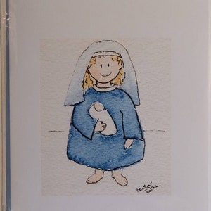 Biglietto di auguri natalizio raffigurante la natività, con interno vuoto, realizzato a mano con il mio acquerello originale.