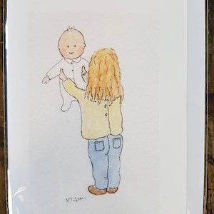 Carte bébé, nouvelle maman, faite main à partir d'une aquarelle originale