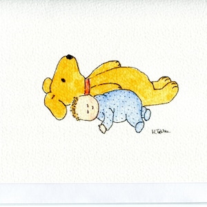 Neugeborenen Jungen Karte handgemacht und von meiner original Aquarell blanko Innenseite Karte gedruckt