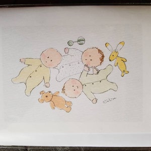 Carte triplet, faite main et imprimée à partir de ma carte intérieure vierge aquarelle originale.