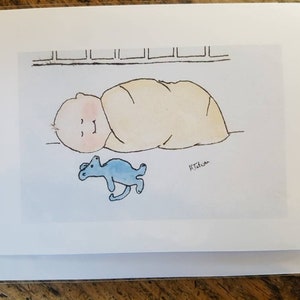 Biglietto per neonato, biglietto per neonato fatto a mano e stampato dal mio biglietto originale con interno vuoto, dipinto ad acquerello
