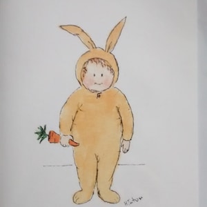 Hasen Karte, Kostümkarte, blanko Innenseite, handgemacht und gedruckt von meinem original Aquarell.
