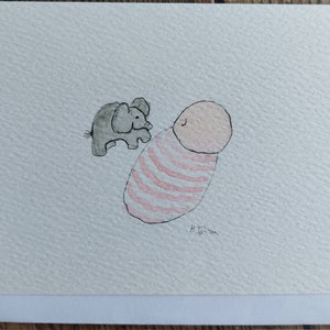 Carta acquerello originale firmata. Carta OOAK. Carta interna vuota. Carta speciale per neonati, fatta a mano.