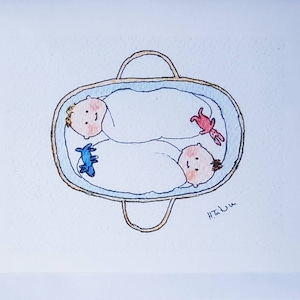 Carte pour lits jumeaux Fille et garçon pour lits jumeaux Faite à la main et imprimée à partir d'une aquarelle originale Vierge à l'intérieur
