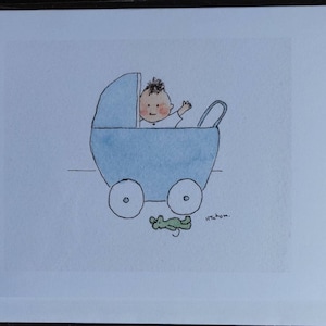 Cartão de chá de bebê menino feito à mão e impresso a partir do meu cartão original em aquarela.