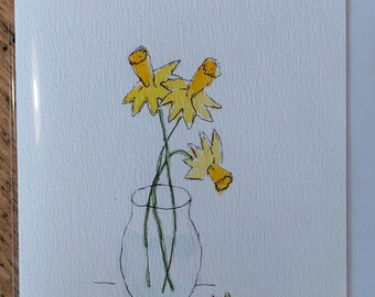 Daffodils an original signed OOAK watercolour card handmade blank inside card