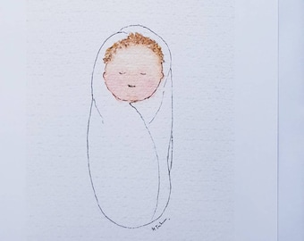 New baby card  gender neutral card handmade and printed from my original watercolour blank inside card