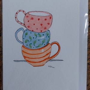 Tazza da tè originale, carta acquerello OOAK firmata, vuota all'interno. Carta speciale fatta a mano.