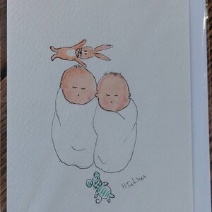 Doppelkarte eine originale, signierte Aquarellkarte OOAK blanko auf der Innenseite.