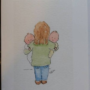 Cartão duplo feito à mão e impresso a partir do meu cartão original em branco em aquarela