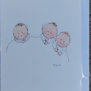 Postkarten Triplette, Original Aquarell Karte, signiert OOAK Unikat. Innen leer.