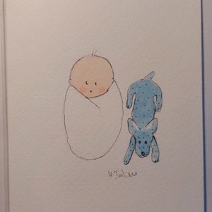 Carte originale de petit garçon. Carte OOAK vierge signée à la main à l'intérieur