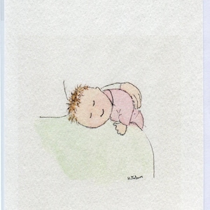 Nouvelle carte de bébé fille faite à la main et imprimée à partir de ma carte intérieure vierge aquarelle originale