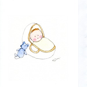 Newborn baby card handmade and printed from my original watercolour blank inside card