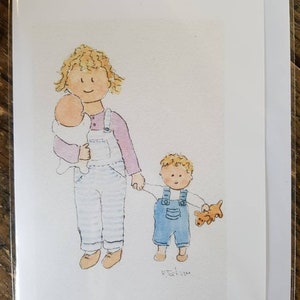 Carte frères et sœurs, neutres en matière de genre, carte vierge, faite main et imprimée à partir d'une aquarelle originale. Carte de fratrie.