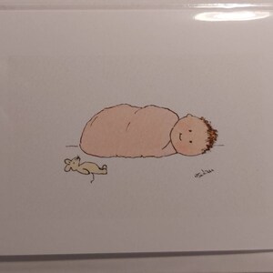 Carte de voeux bébé fille faite main et imprimée à partir d'une aquarelle originale. Blanc à l'intérieur.