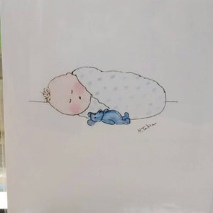 Tarjetas para bebé recién nacido, tarjeta para baby shower hecha a mano e impresa a partir de mi tarjeta interior en blanco de acuarela original