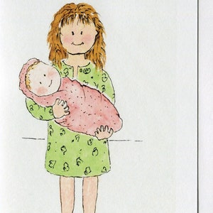 Carte pour nouveau-né, nouvelle maman, grande soeur, faite main et imprimée à partir de ma carte intérieure vierge aquarelle originale